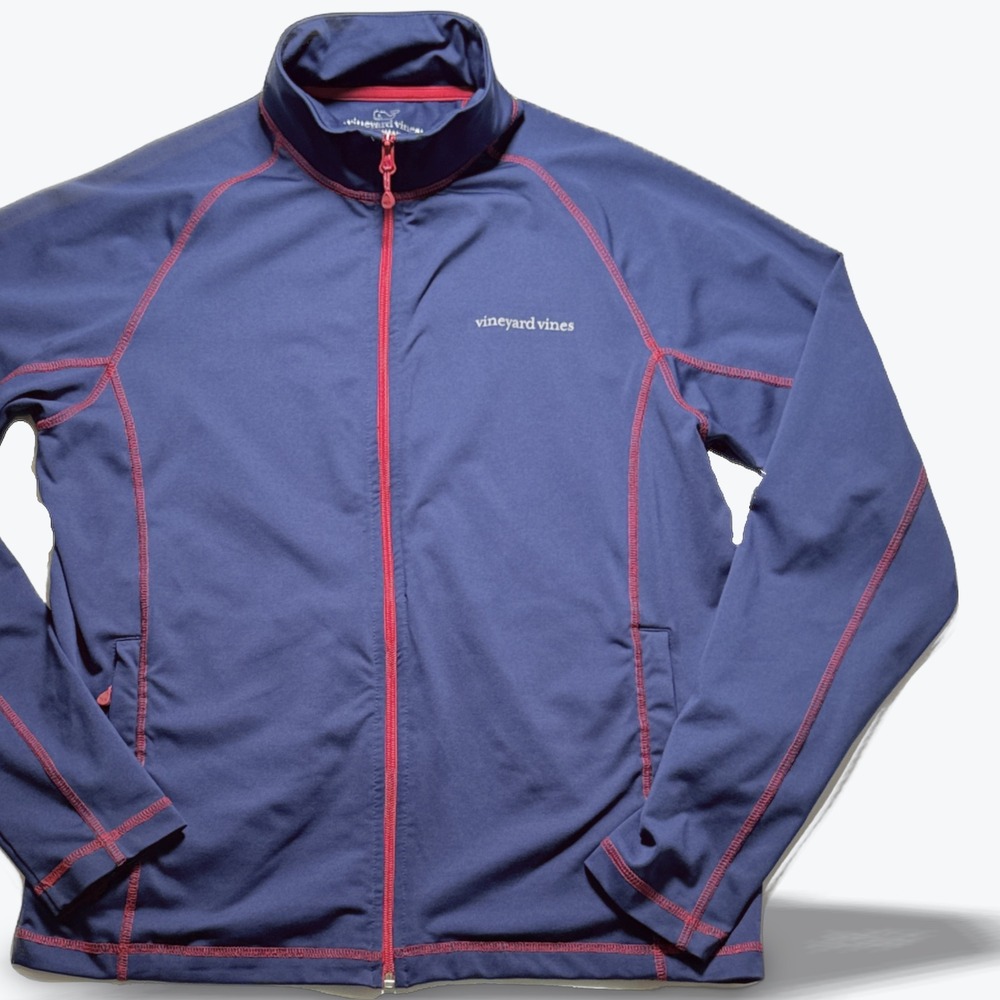 Vineyard Vines Jacket Performance Full Zip Navy Blue Red Stitching Medium